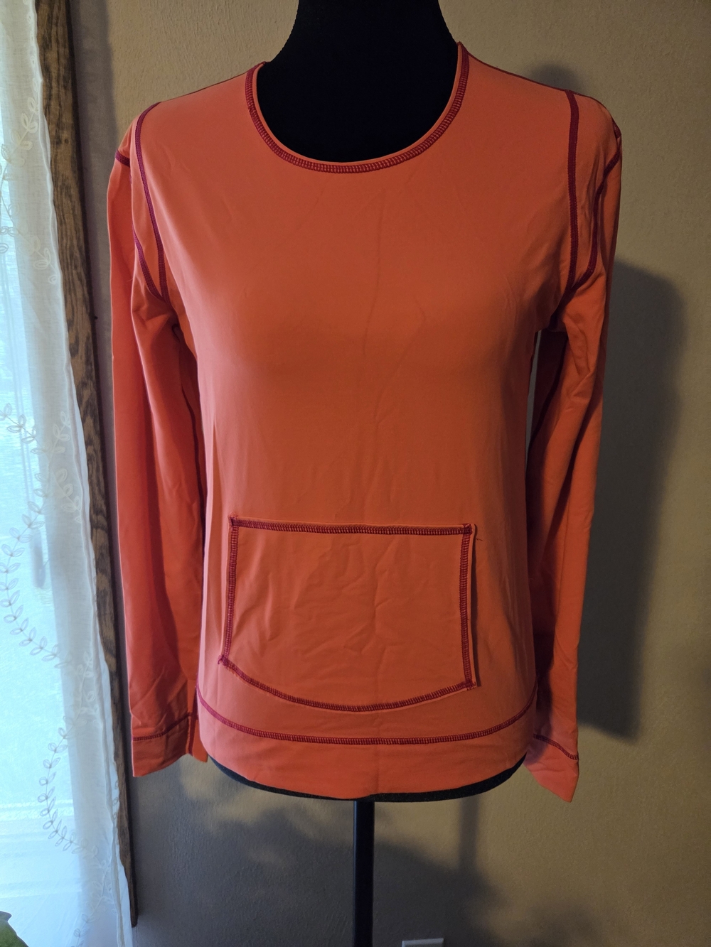 Athleta Orange Long-Sleeve Pullover with Front Pocket